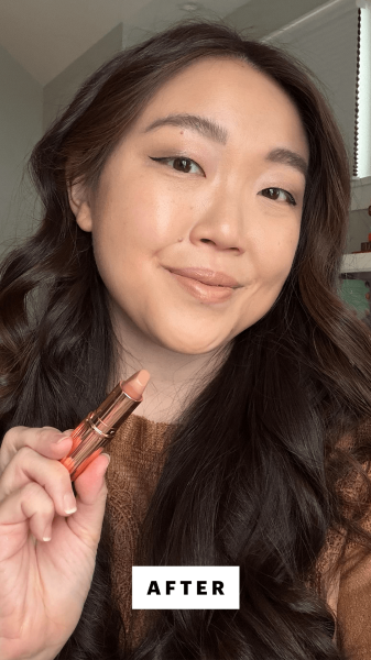 Lee after applying the Charlotte Tilbury Matte Revolution Long Lasting Matte Lipstick